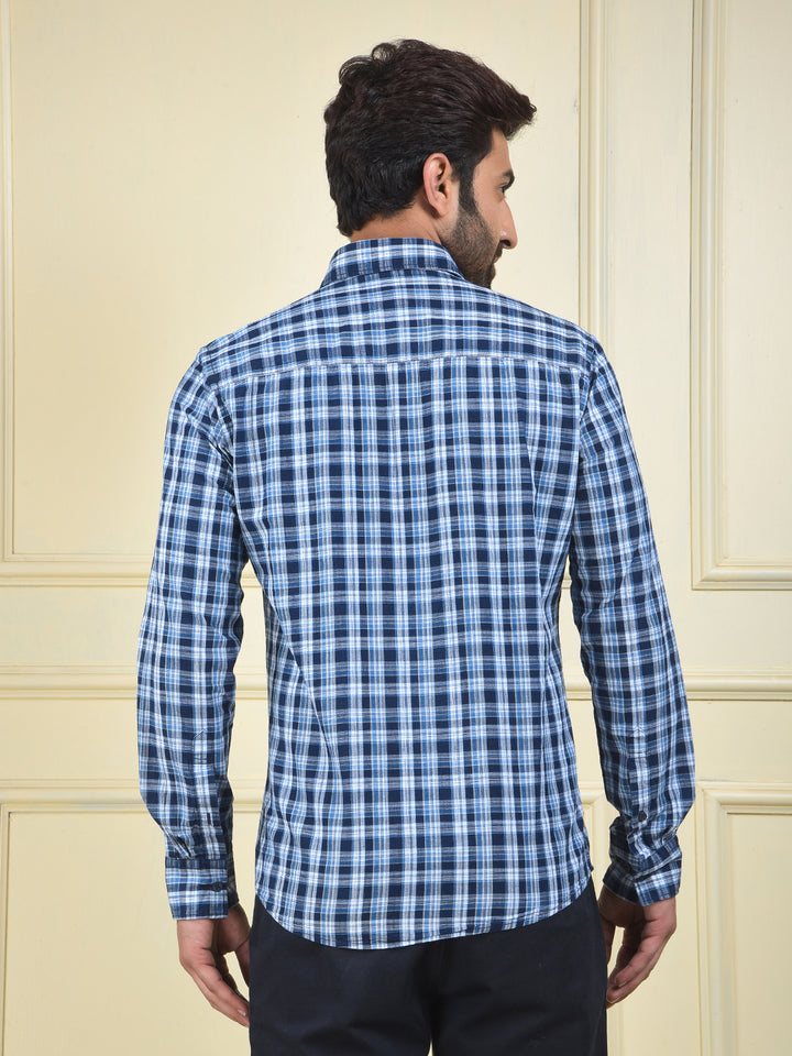 Navy Blue Checked 100% Cotton Shirt