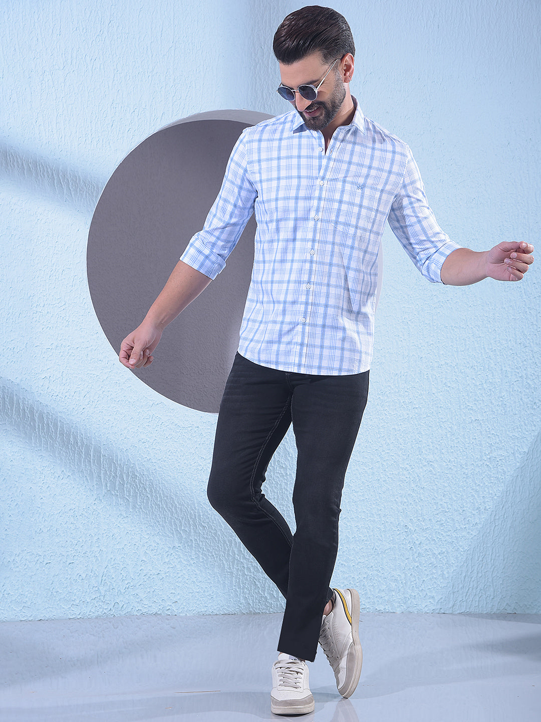 Blue 100% Cotton Checked Shirt