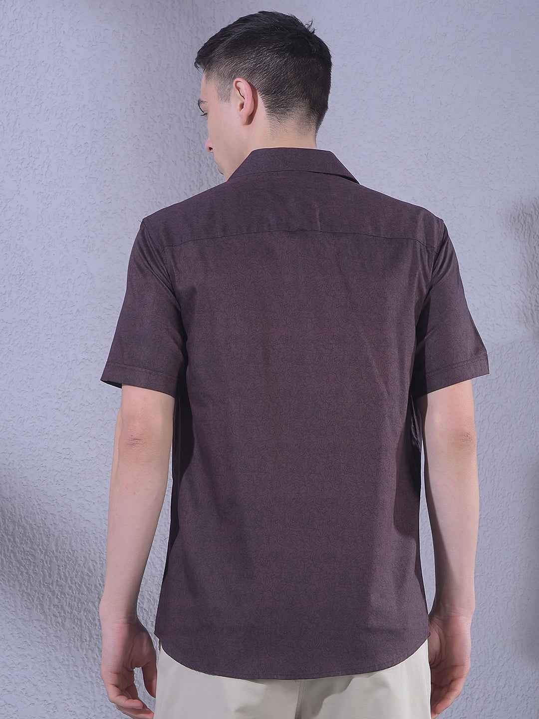 Brown Floral Print Modal Shirt