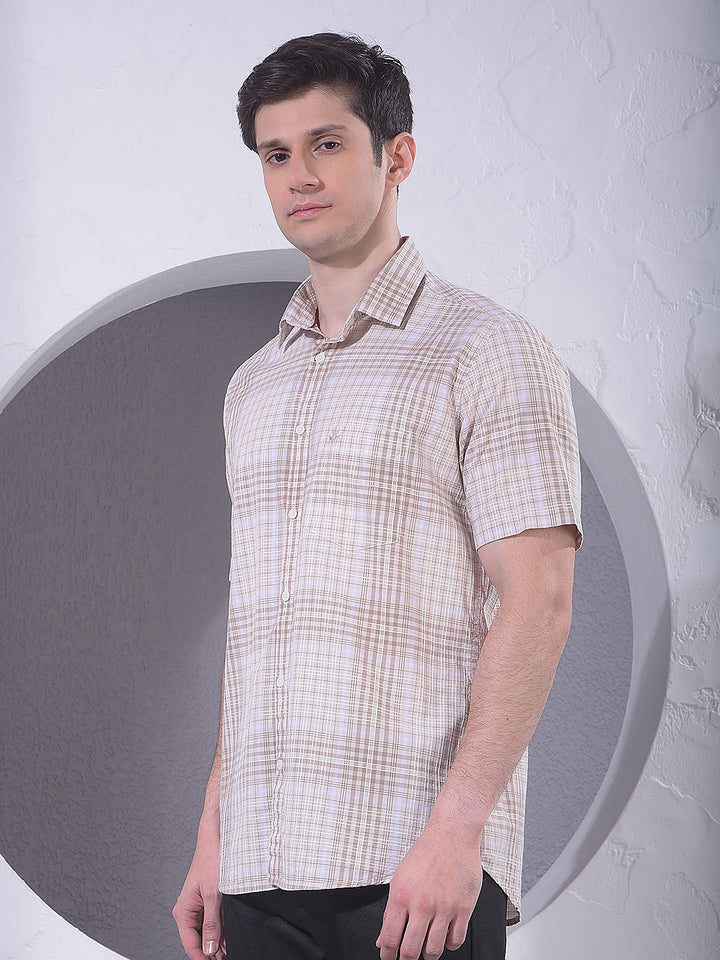 Beige Checked 100% Cotton Shirt