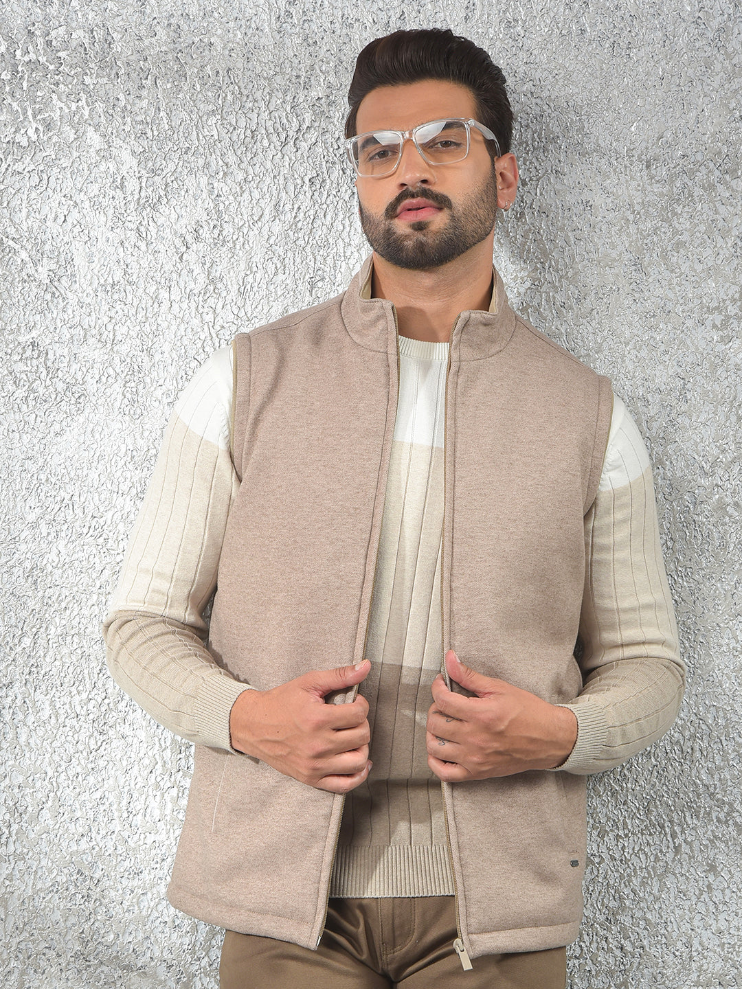 Beige Sleeveless Puffer Jacket