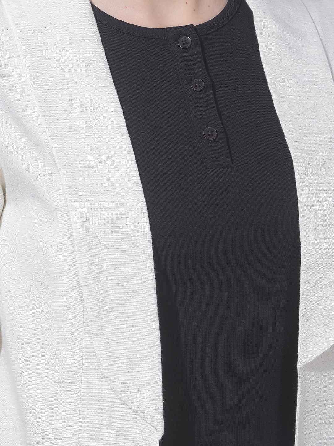 Off White Notched Lapel Open Front Blazer