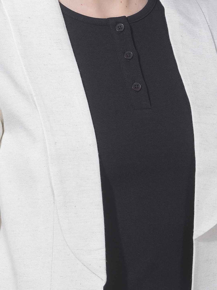 Off White Notched Lapel Open Front Blazer