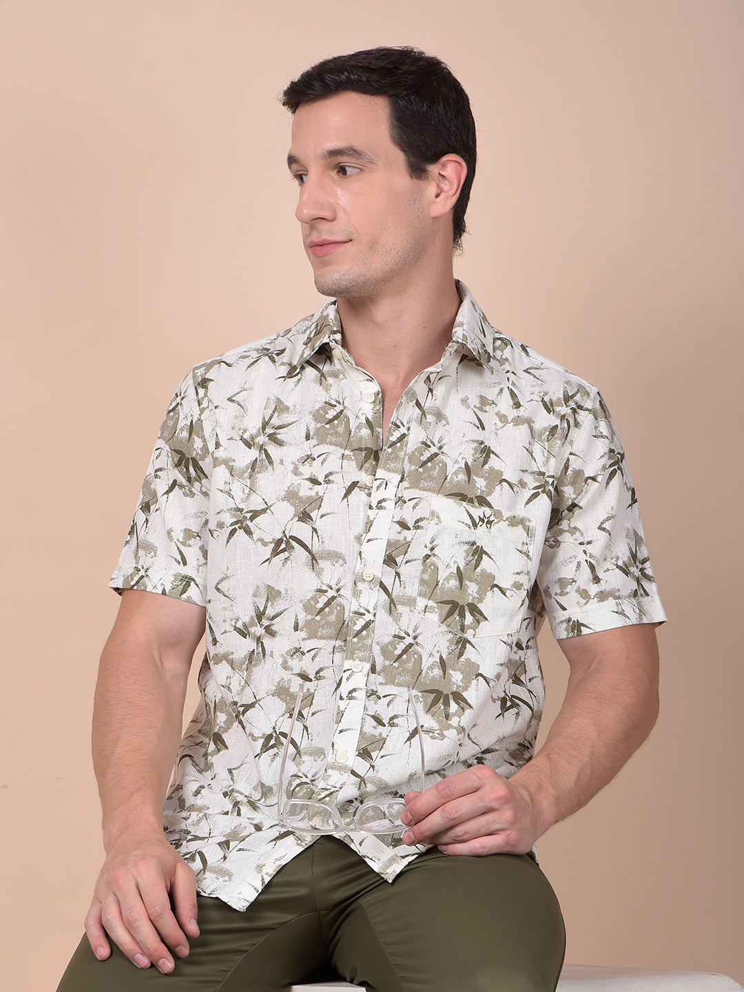 Olive Floral Print Shirt