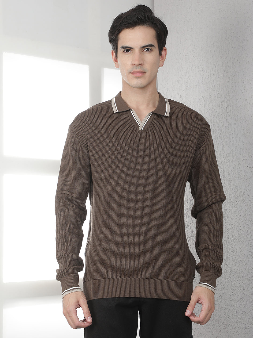 Brown 100% Cotton Polo Sweater