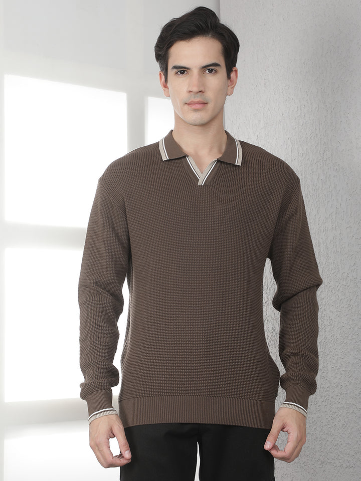 Brown 100% Cotton Polo Sweater