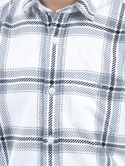 Grey Checked 100% Cotton Corduory Shirt
