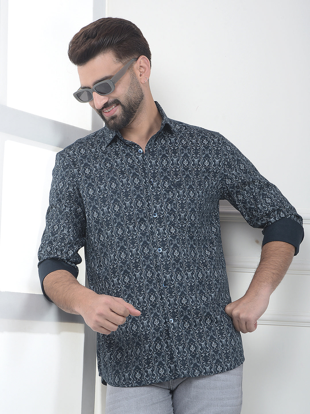 Raven Noir Black Printed Modal Shirt
