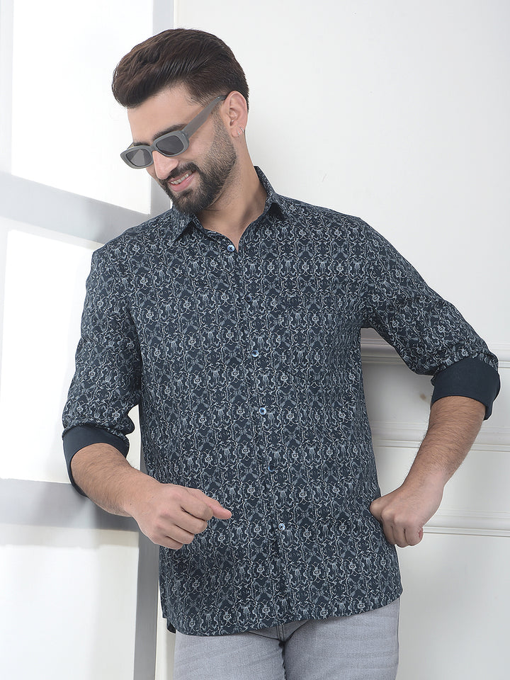 Raven Noir Black Printed Modal Shirt