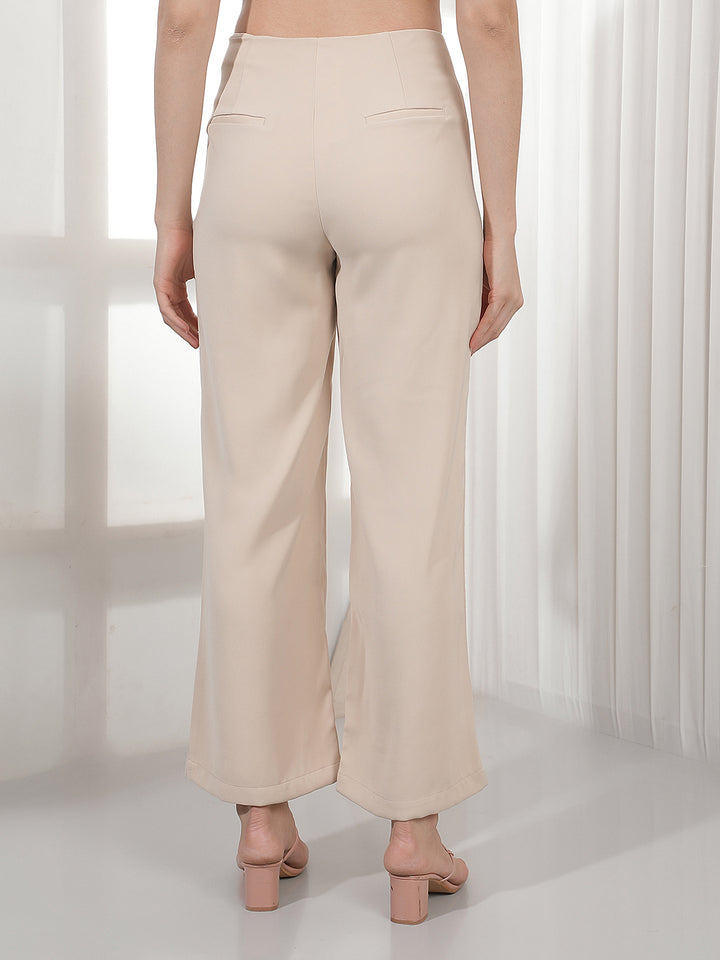 Beige Wide Leg Trousers