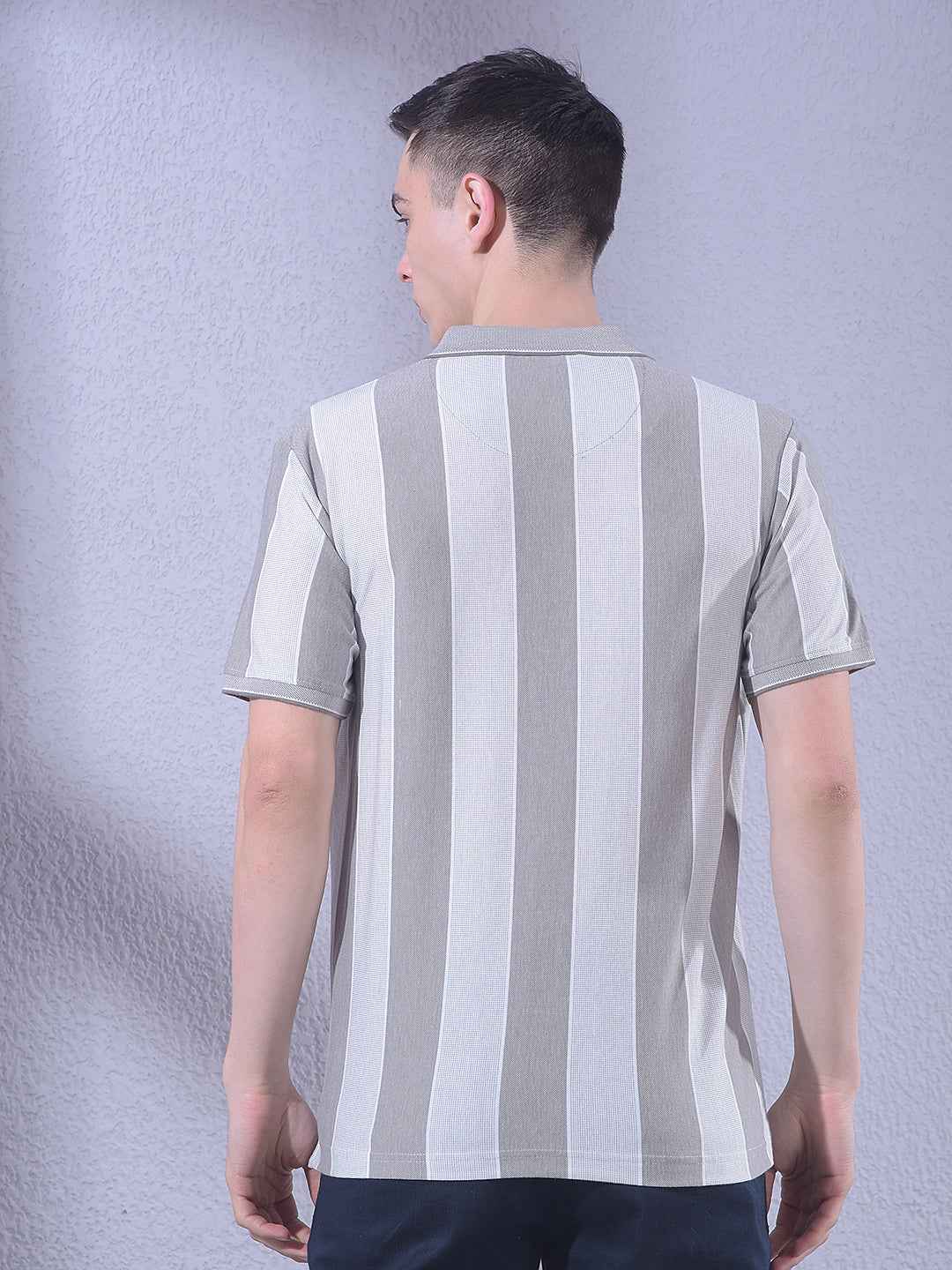 Beige Vertical Striped T-Shirt