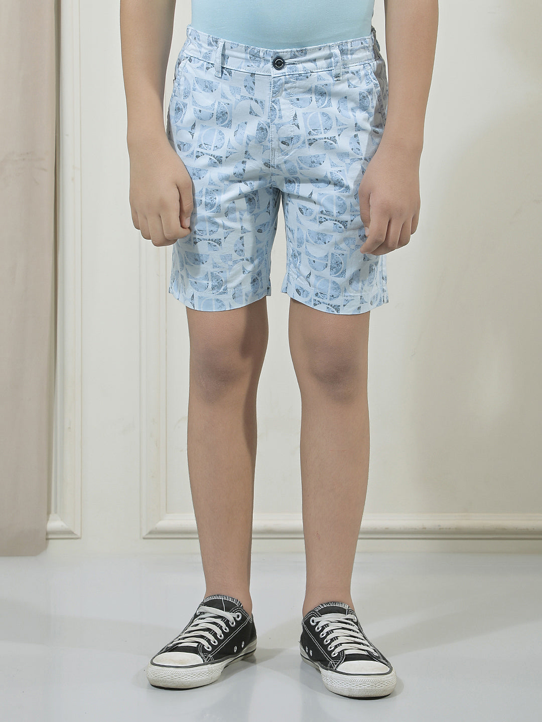 Blue 100% Cotton Graphic Printed Shorts