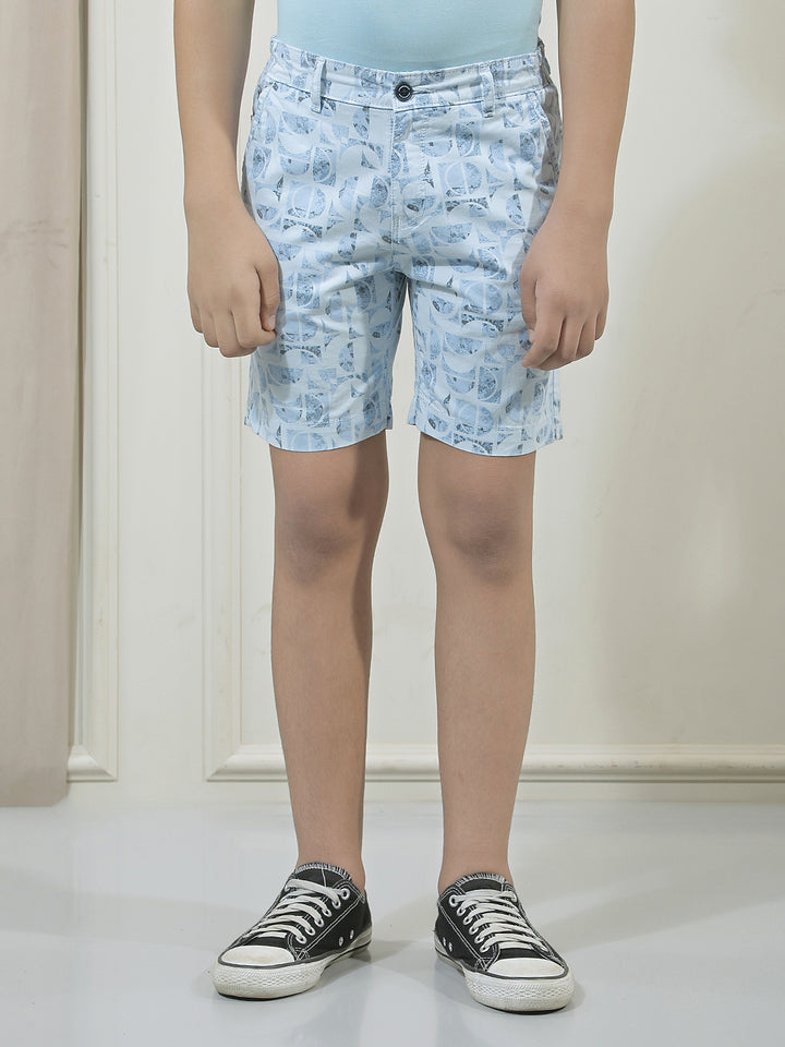 Blue 100% Cotton Graphic Printed Shorts