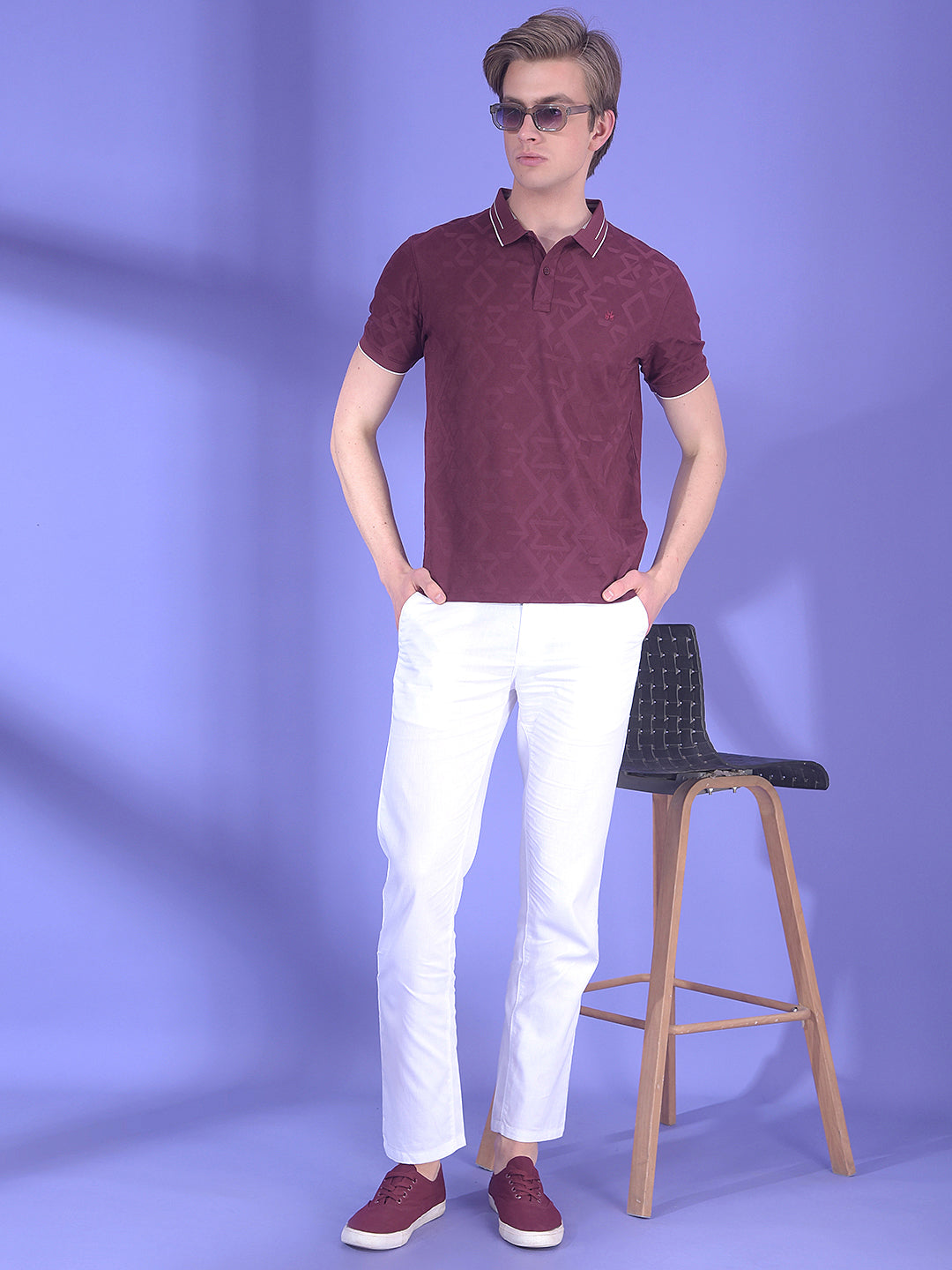 Maroon Jacquard Polo T-Shirt