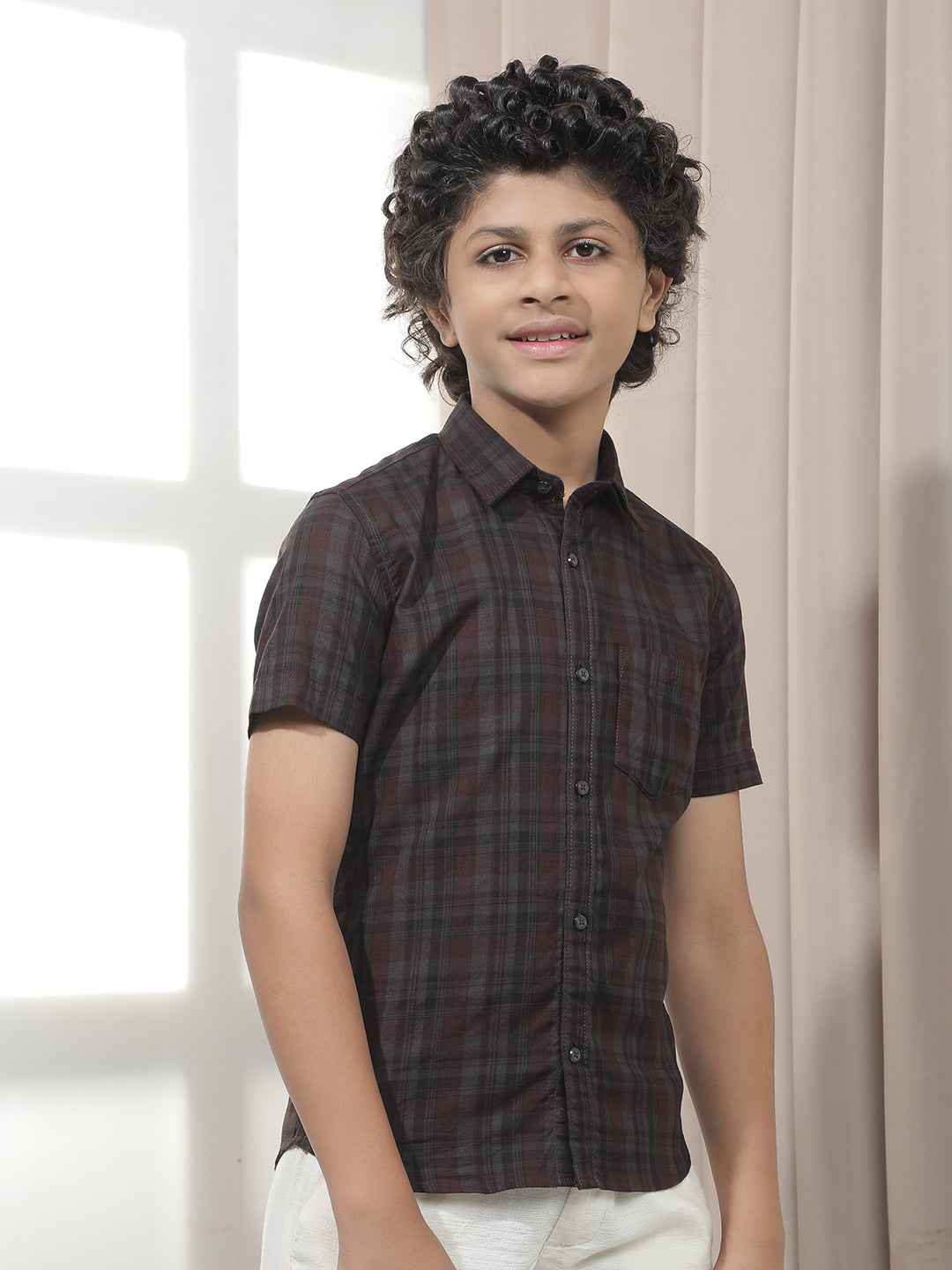 Wine Checked 100% Cotton Shirt