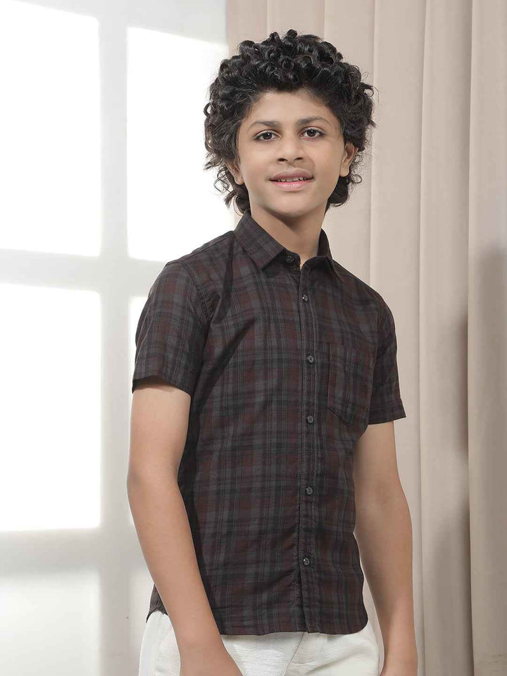 Wine Checked 100% Cotton Shirt