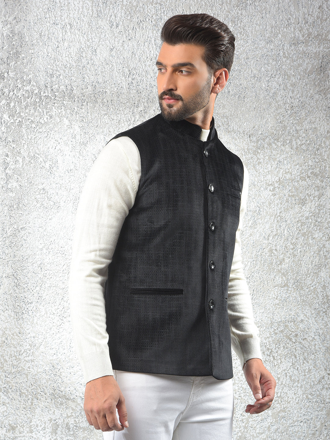 Black Printed Waist Coat