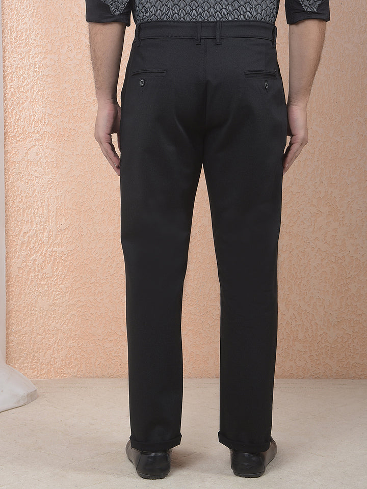 Black Minimal Texture Smart Trousers