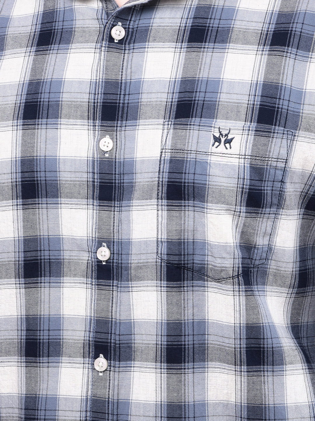 Navy Blue Checked 100% Cotton Shirt