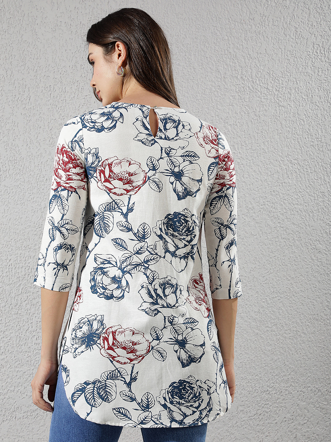 Linen Blue Floral Print Top