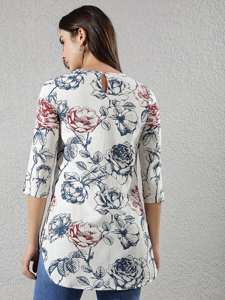 Linen Blue Floral Print Top