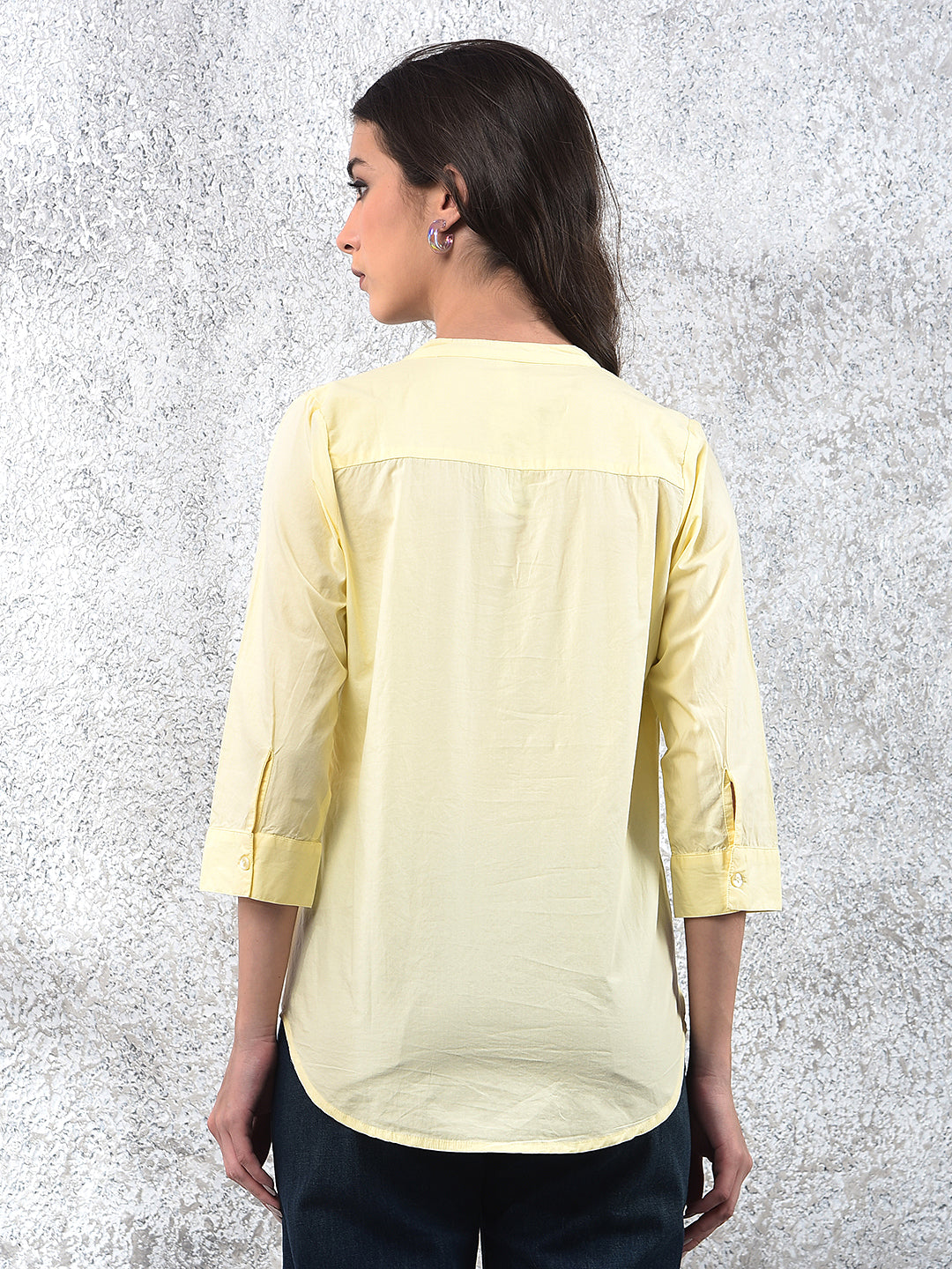 Yellow Embroidered V-Neck 100% Cotton Top