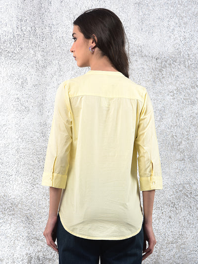 Yellow Embroidered V-Neck 100% Cotton Top
