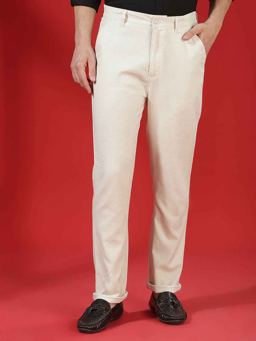 Off White Linen Comfort Trousers
