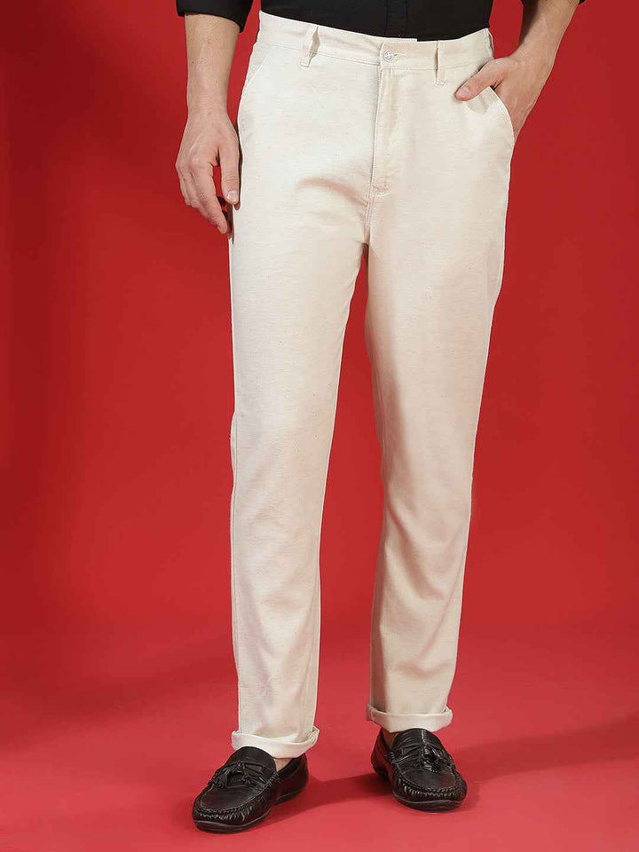 Off White Linen Comfort Trousers