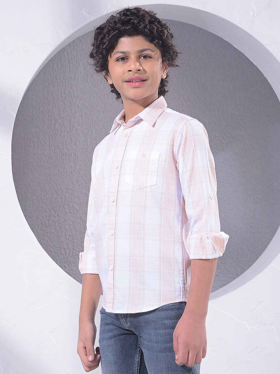 Peach Checked 100% Cotton Shirt