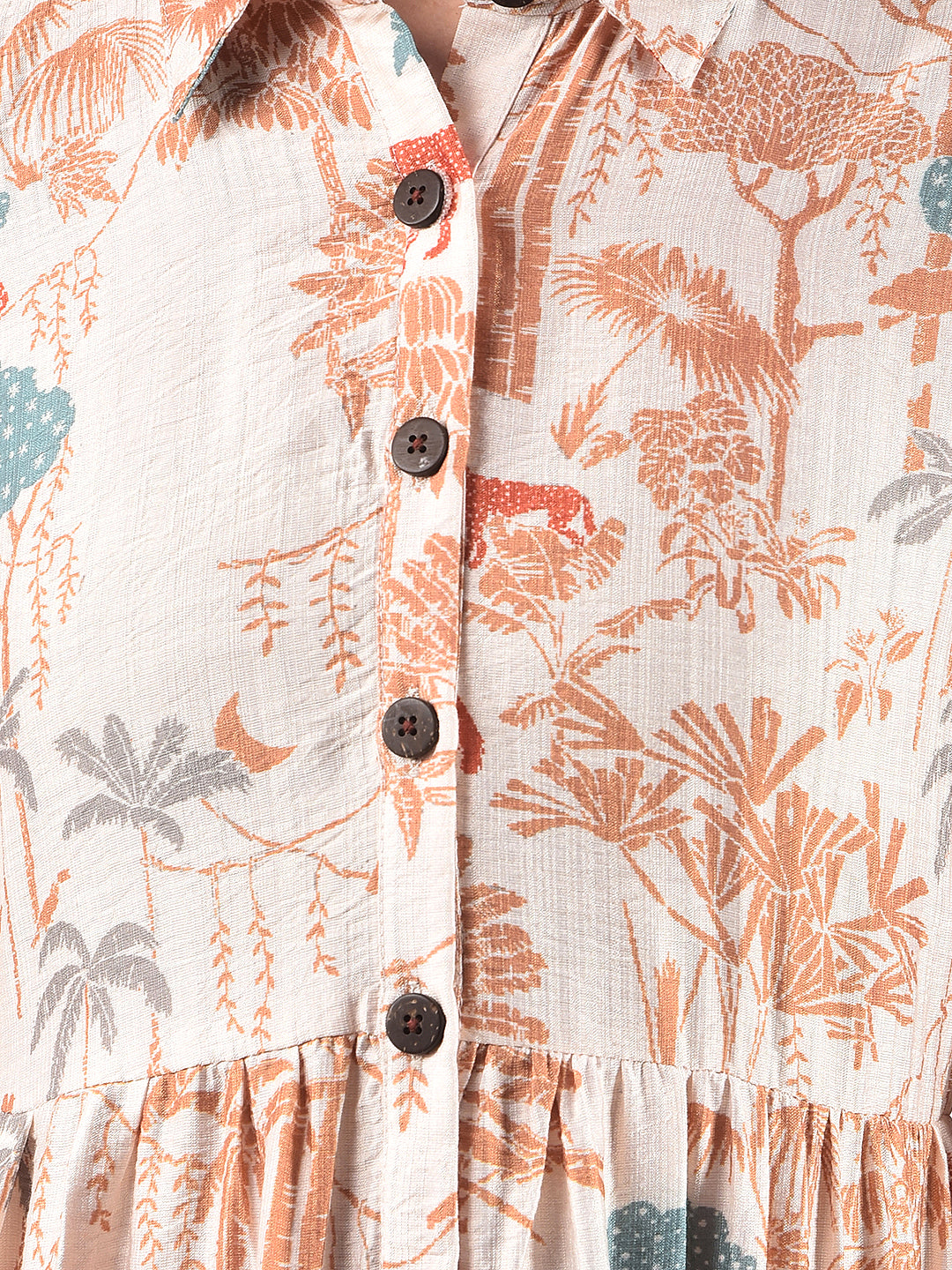 Women's Orange Floral Print Shirt Dress-Women Dresses-Crimsoune Club