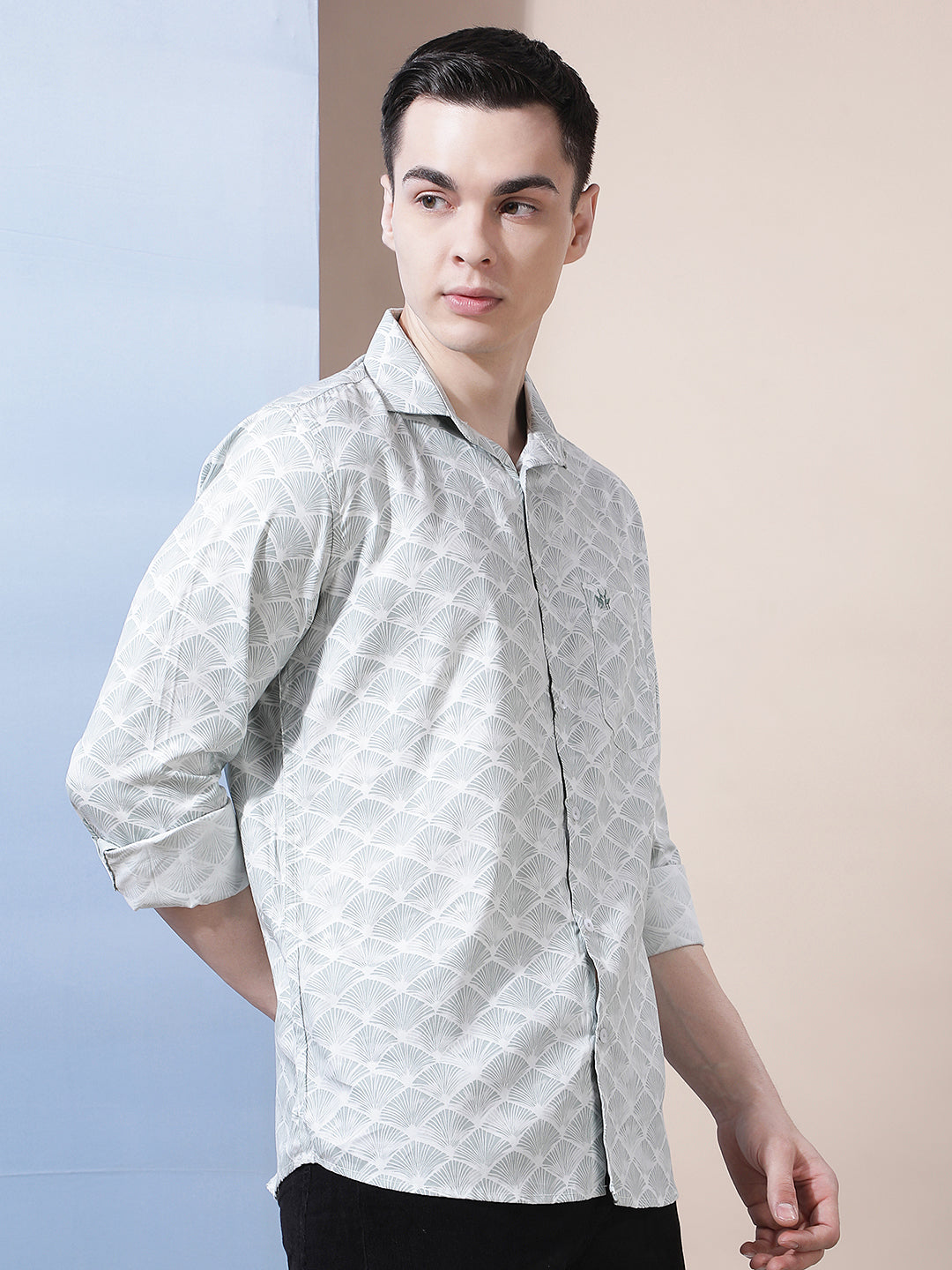 Tailored Military Green Printed Shirt