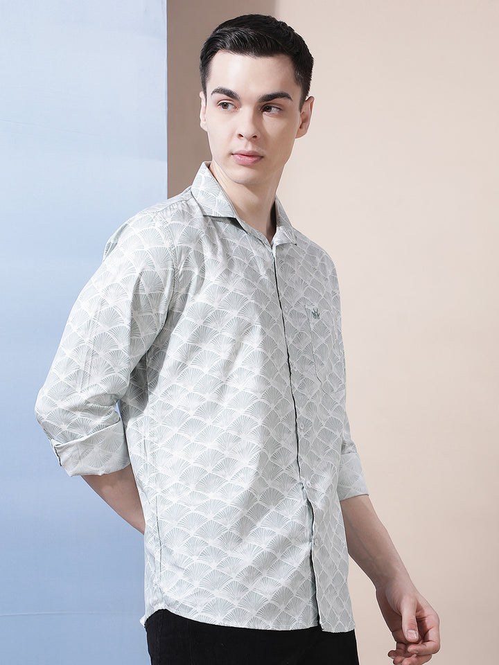 Tailored Military Green Printed Shirt