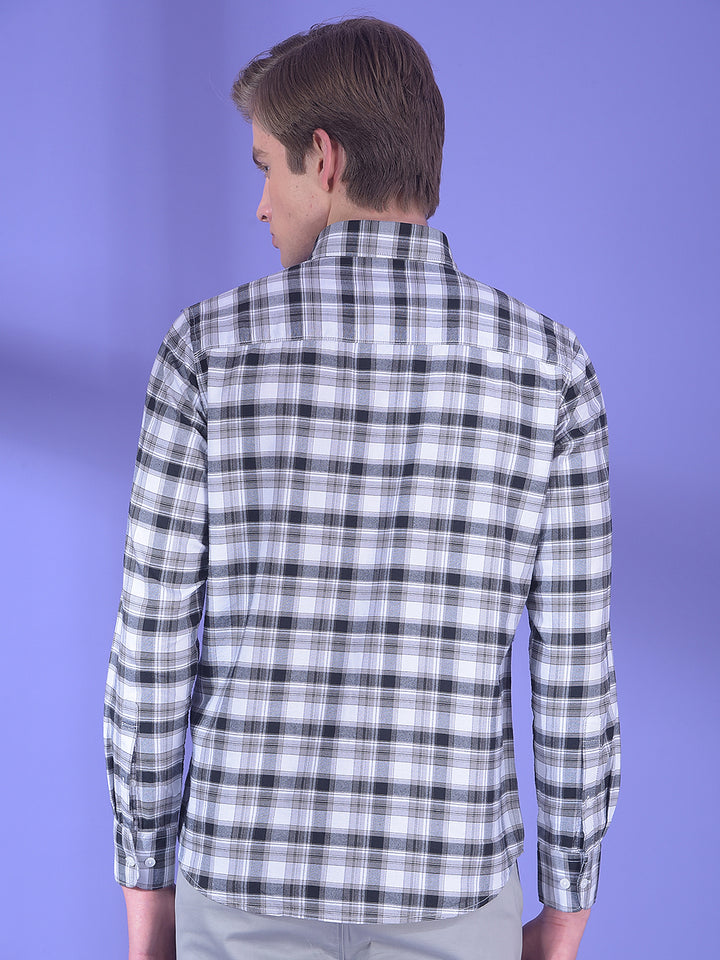 Grey Checked Button-Down Collar 100% Cotton Shirt