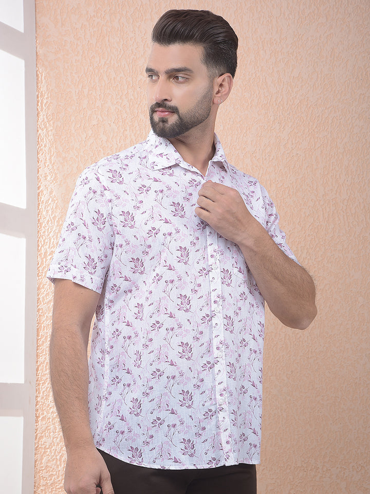 Pink Floral Print Linen Shirt