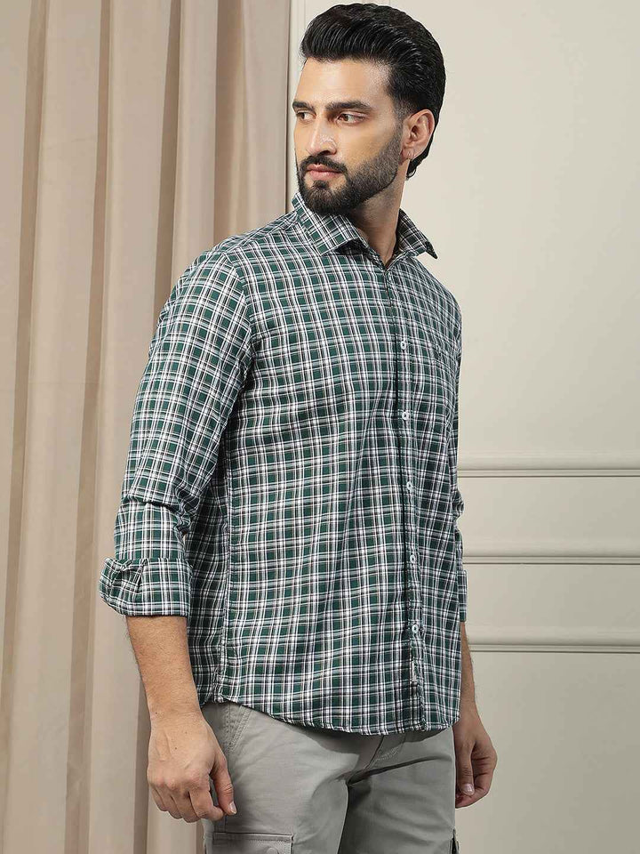 Green 100% Cotton Checked Shirt