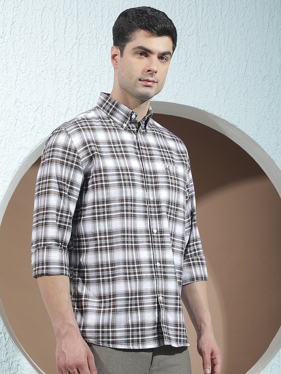 Brown 100% Cotton Checked Shirt