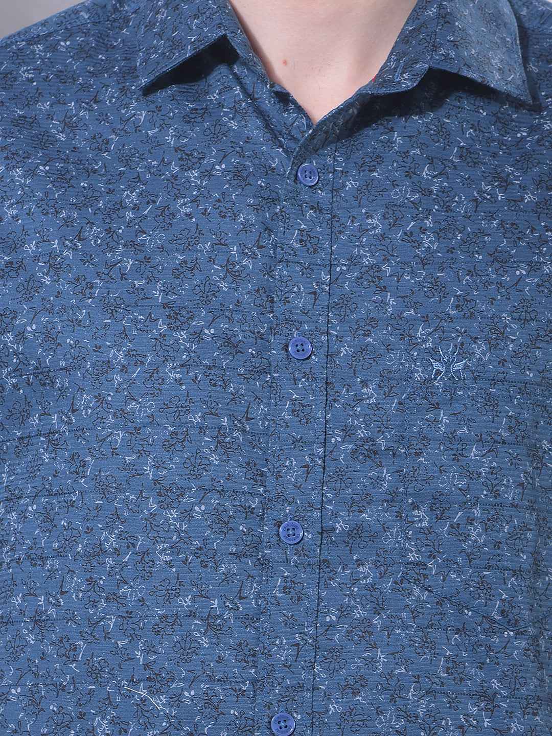 Blue Floral Print 100% Cotton Shirt