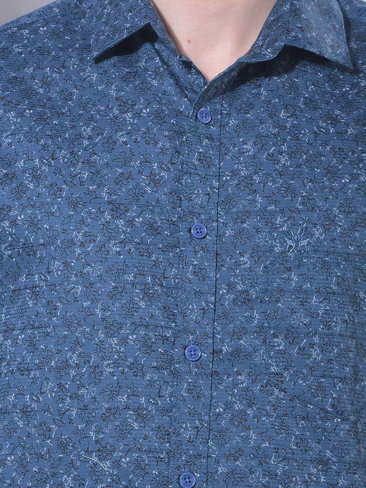 Blue Floral Print 100% Cotton Shirt