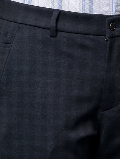 Navy Blue Checked Trousers
