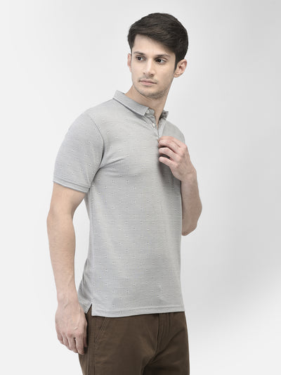 Grey Printed Polo Neck T-Shirt
