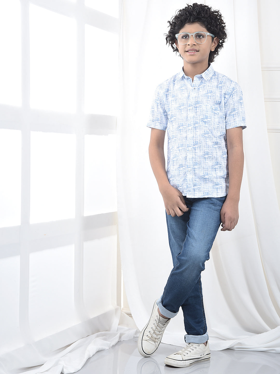 Blue Printed 100% Cotton Shirt