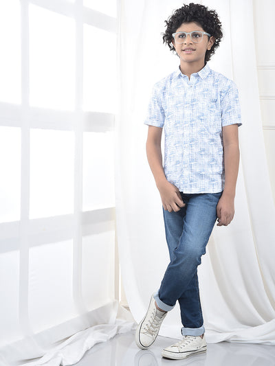 Blue Printed 100% Cotton Shirt
