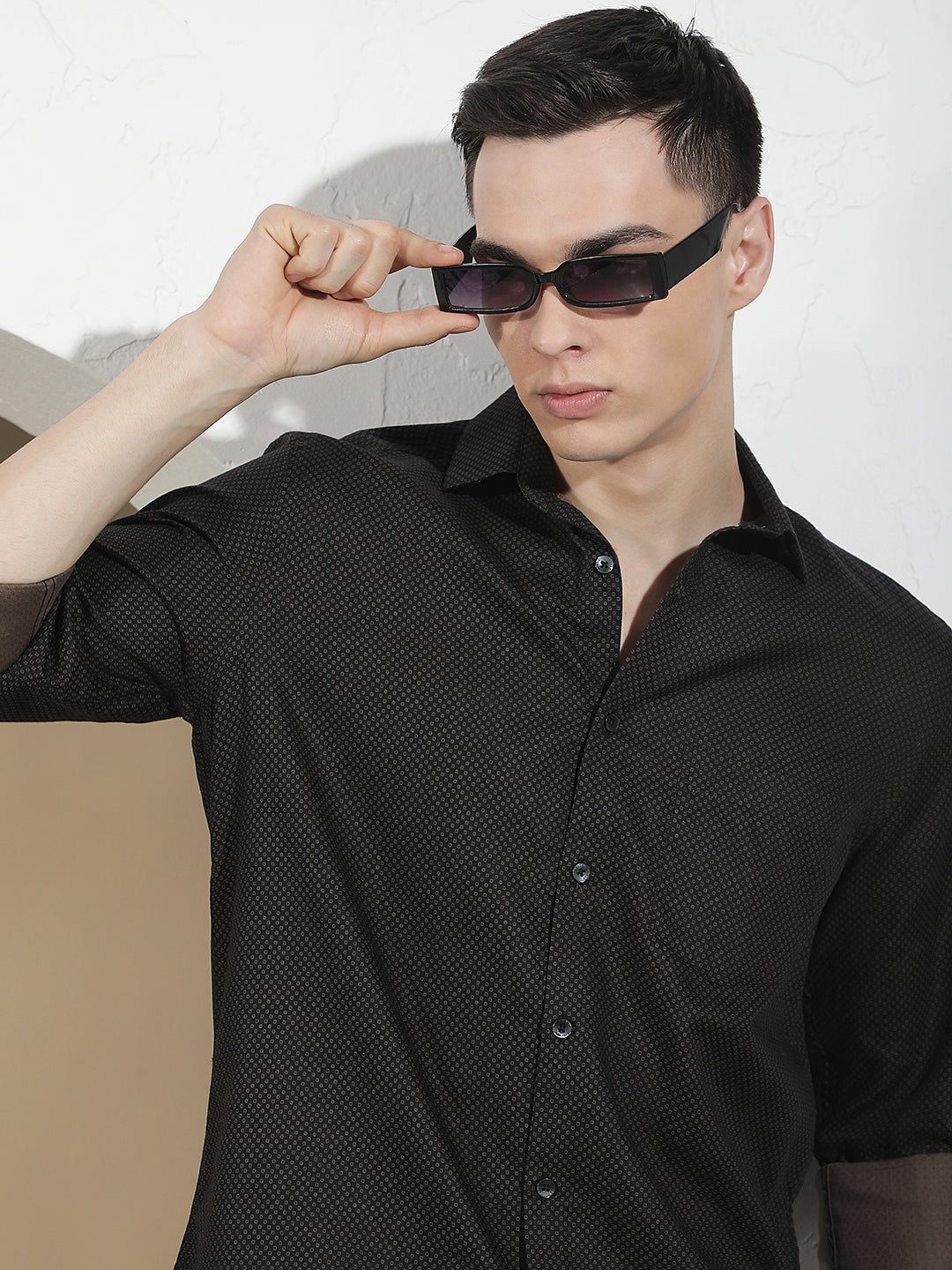 Navy Blue Printed 100% Cotton Shirt