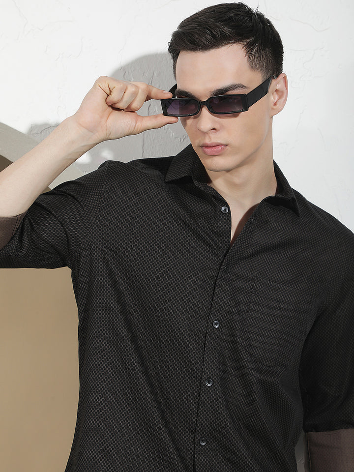 Navy Blue Printed 100% Cotton Shirt