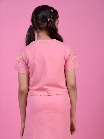 Pink Graphic Print Cropped T-Shirt