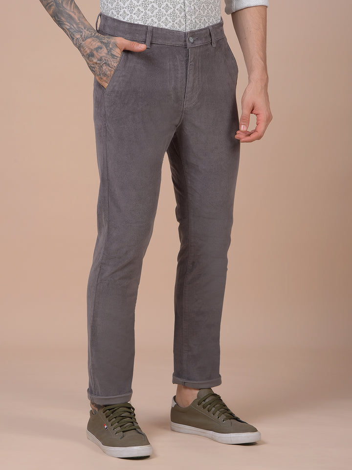 Grey Printed Corduroy Trousers