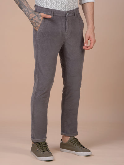Grey Printed Corduroy Trousers