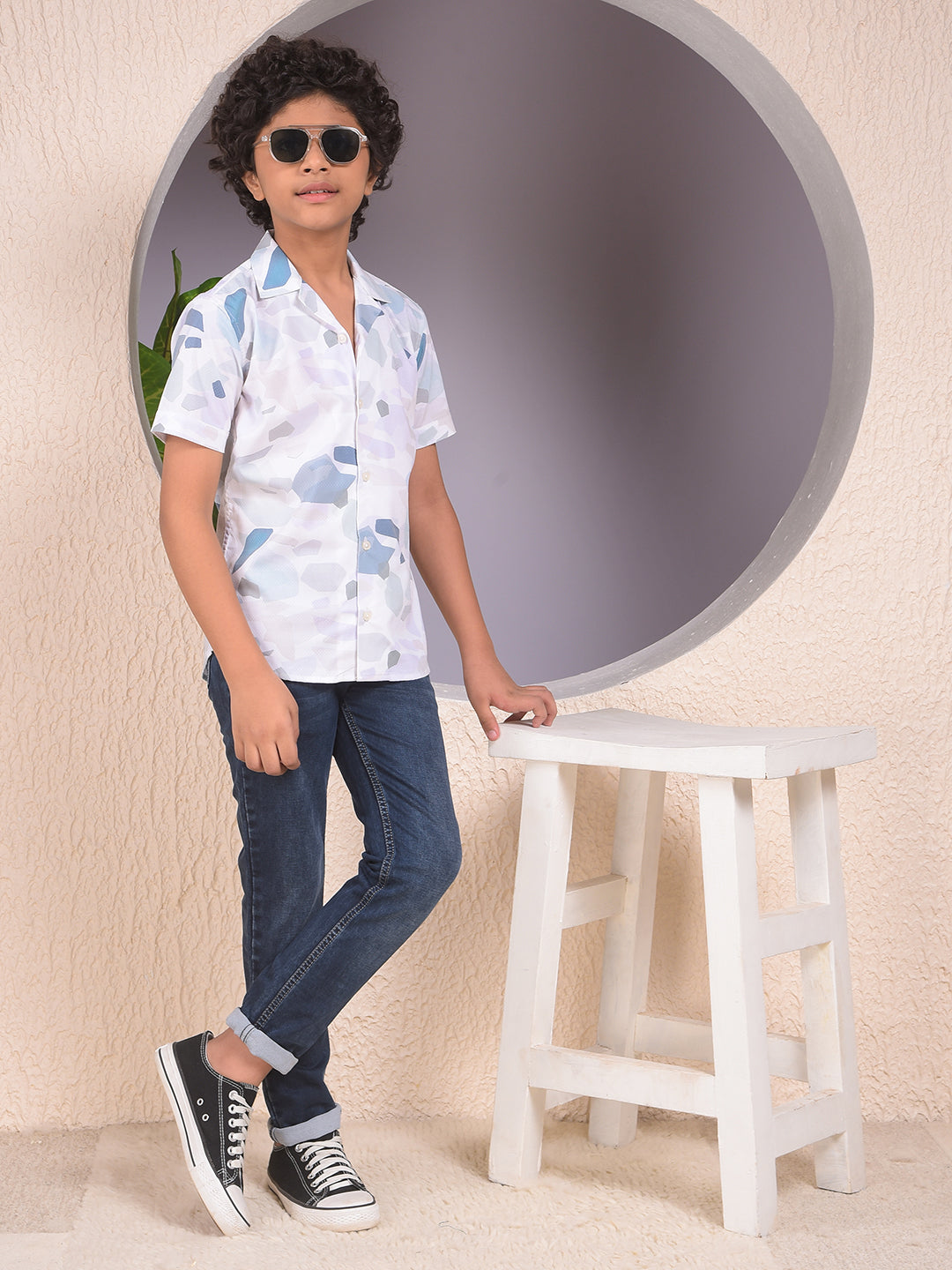 Blue Printed Resort-Collar Shirt