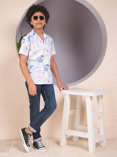 Blue Printed Resort-Collar Shirt